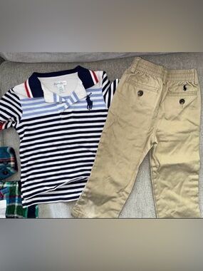 Toddler 24 MonthsPolo by Ralph Lauren Navy & White Striped Polo with Khaki Pants